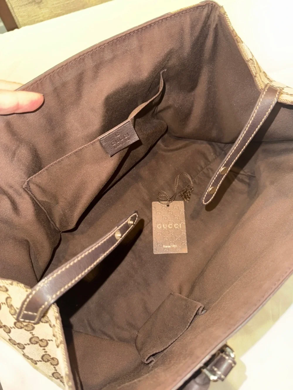 Authentic Gucci Brown GG Supreme Canvas Satchel with Dark Brown Leather Trim - Picture 11 of 14